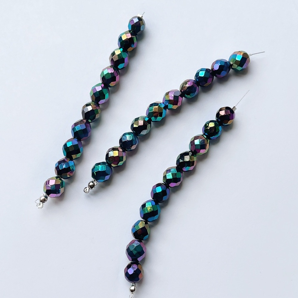 Vintage Czech Glass beads 3 strands (30 beads) Iridescent faceted metallic